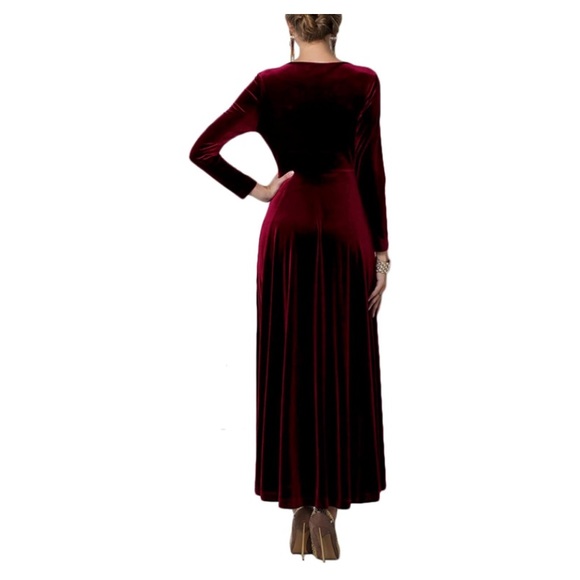 Urban Coco Wine Red Velvet Long Dress - Picture 4 of 5